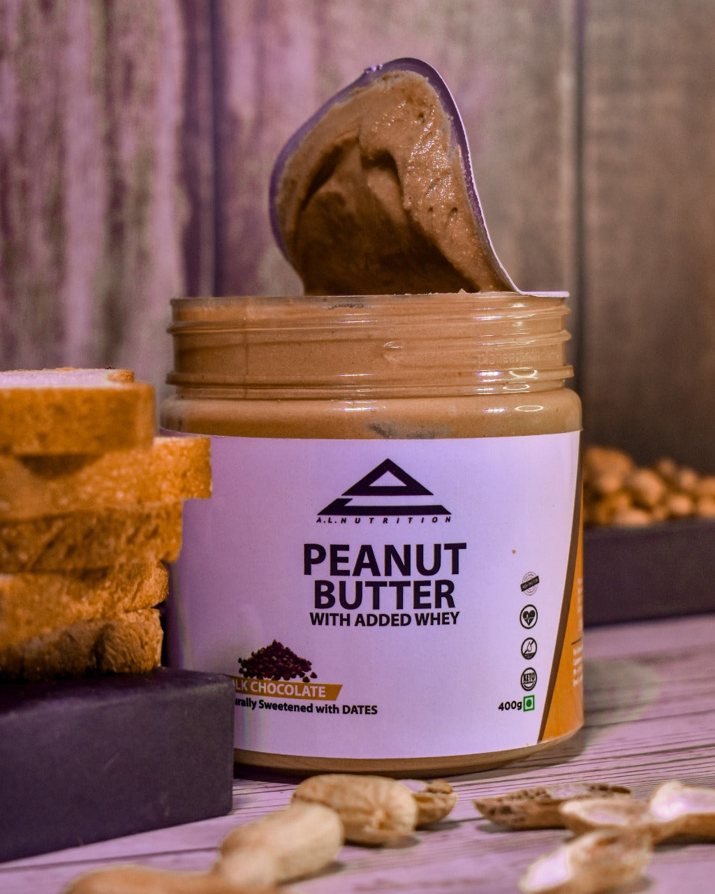 MILK CHOCOLATE PEANUT BUTTER WITH WHEY SWEETENED WITH DATES